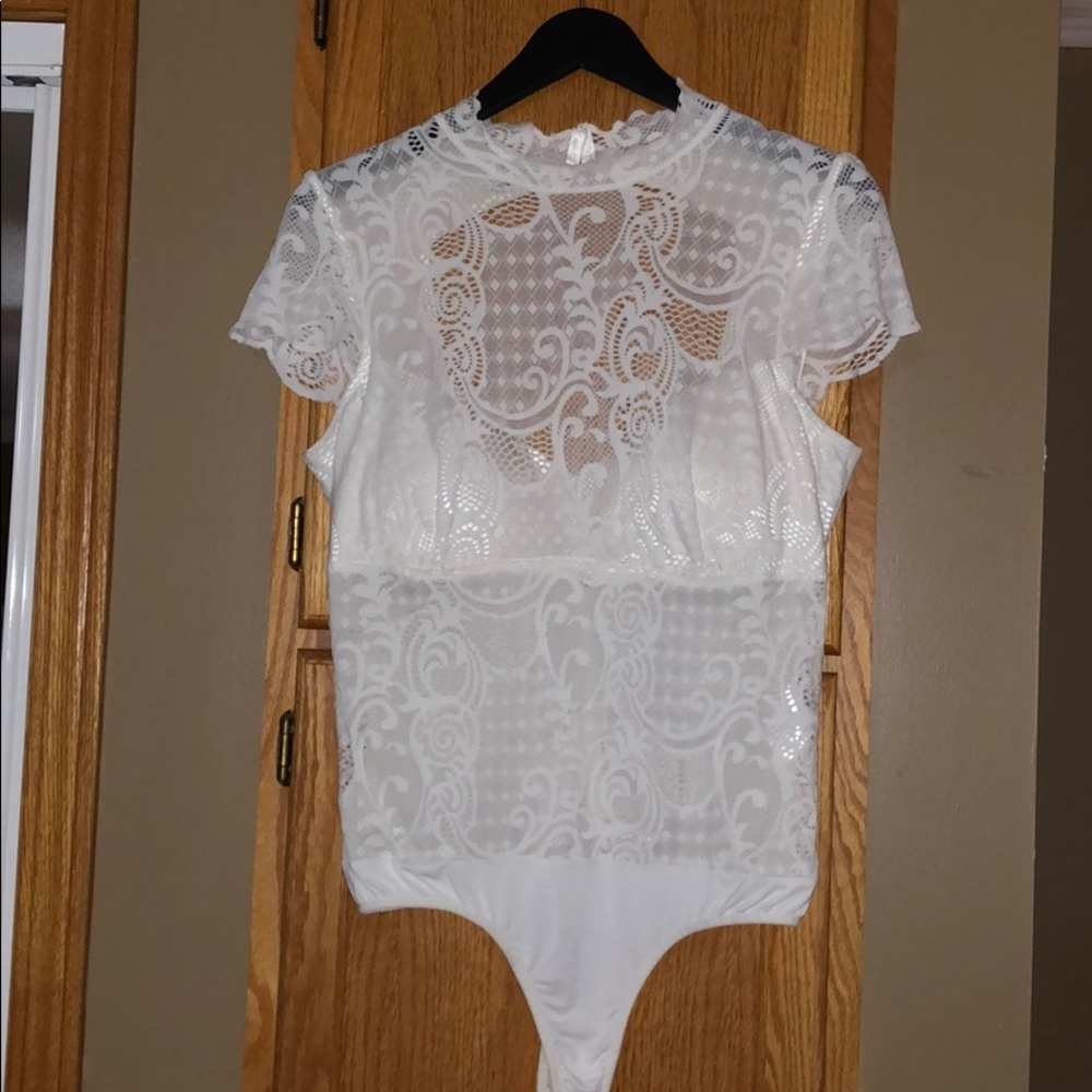 Mockneck lace bodysuit